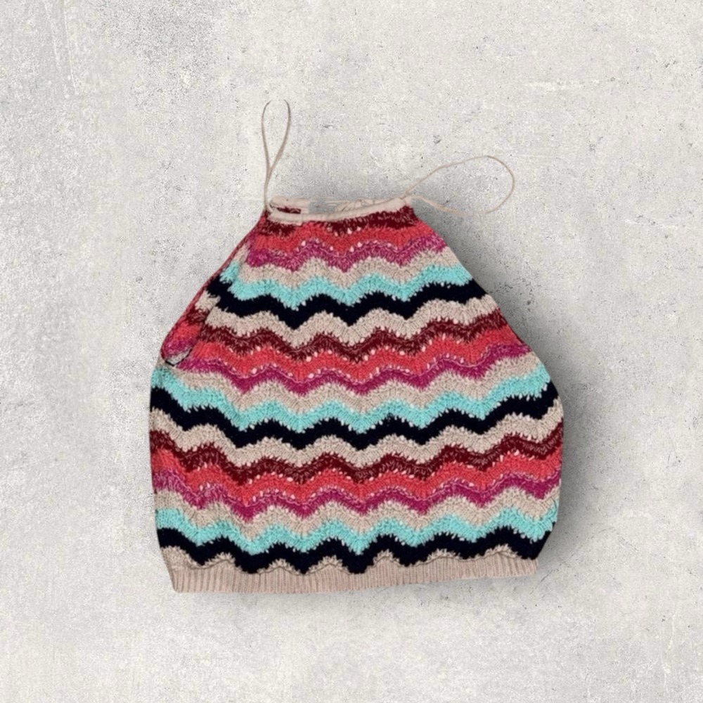 Altar'd State Medium Boho Multicolor Chevron Knit Crocheted Halter Neck Crop Top